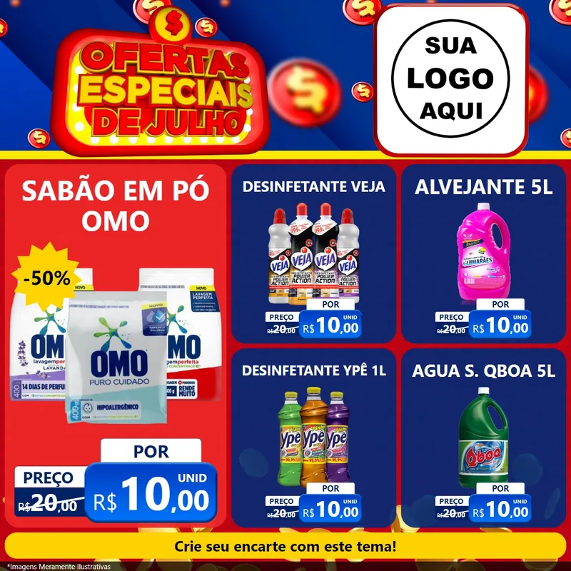 Modelo de Rede Social para Feed Facebook com o tema Ofertas Especiais de Julho para Produtos de Limpeza