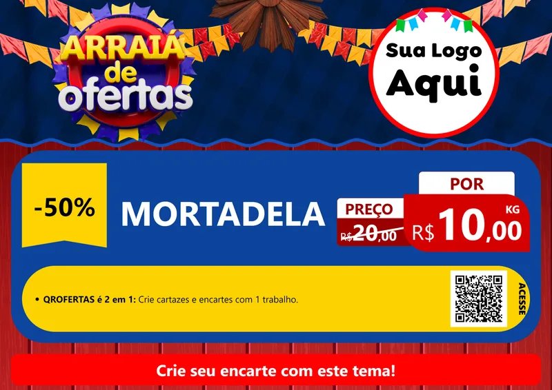 Modelo de Cartaz para Cartaz A4 Horizontal com o tema Arraiá de Ofertas para Frios e Laticínios