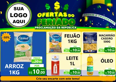 Modelo de Encarte para Encarte A4 Horizontal com o tema Ofertas do Feriado - Proclamação da República para Supermercado