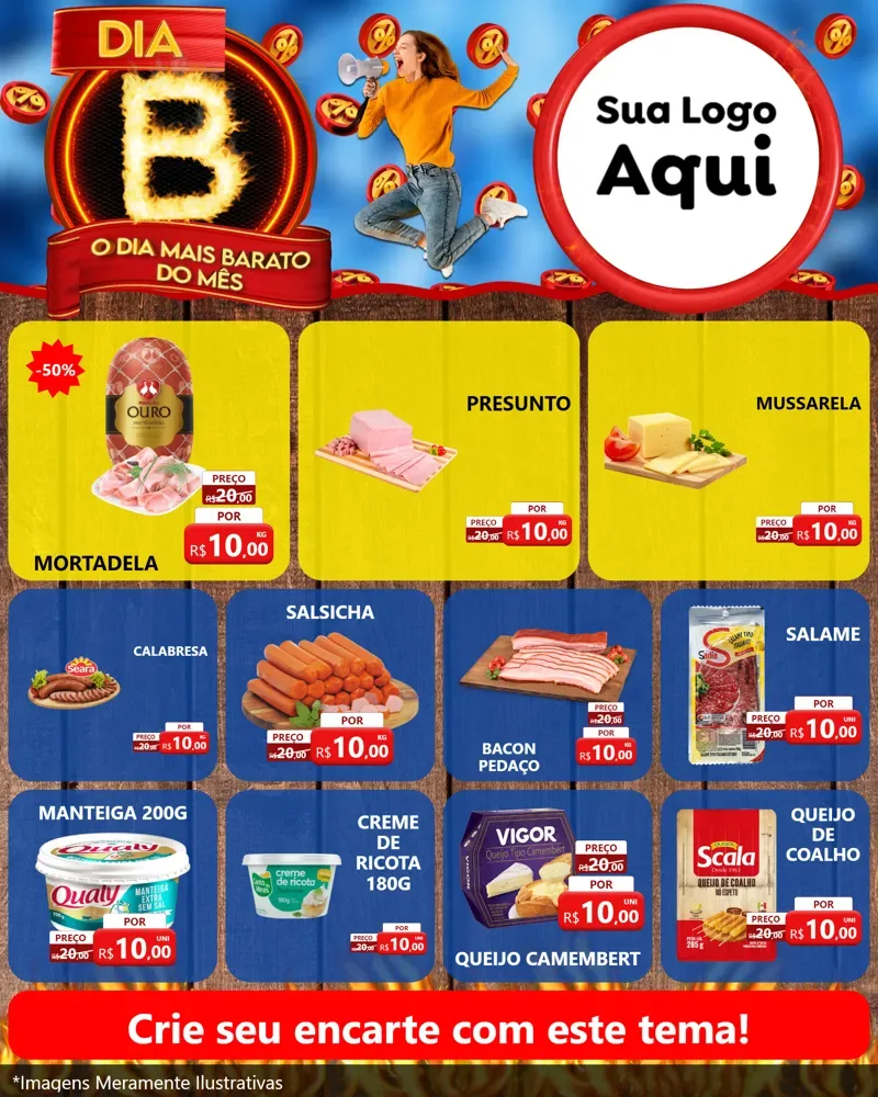 Modelo de Rede Social para Feed Instagram com o tema Dia B - O Dia Mais Barato Do Mês para Frios e Laticínios