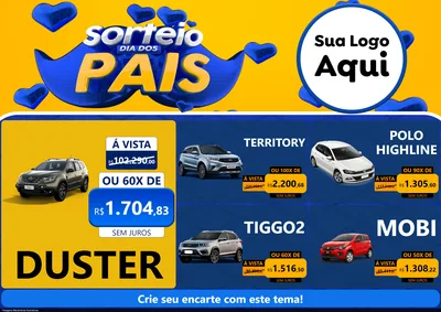 Modelo de Encarte para Encarte A4 Horizontal com o tema Sorteio Dia dos Pais para Concessionaria de Carros