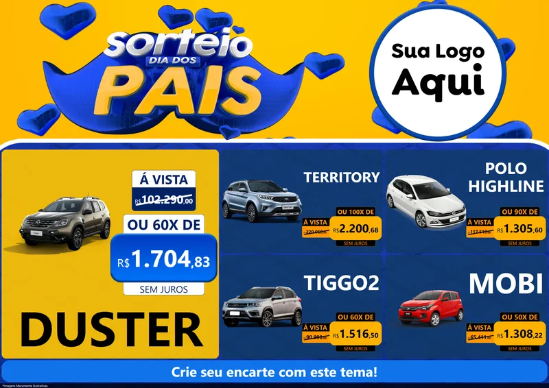 Modelo de Encarte para Encarte A4 Horizontal com o tema Sorteio Dia dos Pais para Concessionaria de Carros