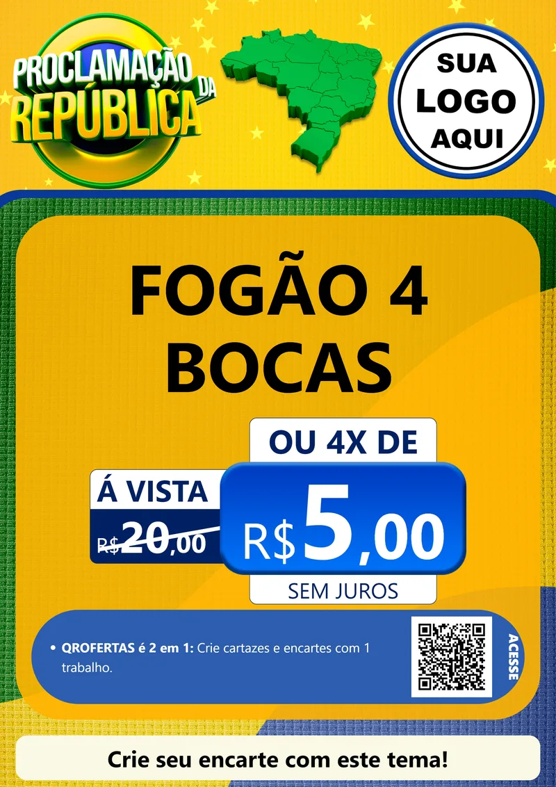Modelo de Cartaz para Cartaz A4 Vertical com o tema Proclamação da República para Móveis e Eletro