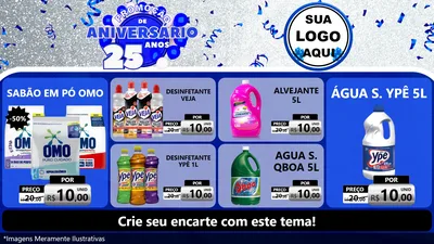 Modelo de TV para TV Horizontal com o tema Promoção de Aniversário - 25 Anos para Produtos de Limpeza