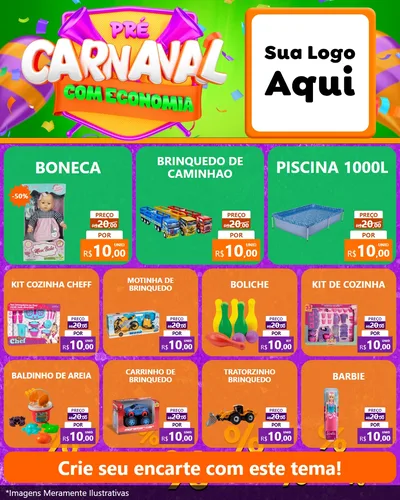 Modelo de Rede Social para Feed Instagram com o tema Pré-Carnaval Com Economia para Brinquedos