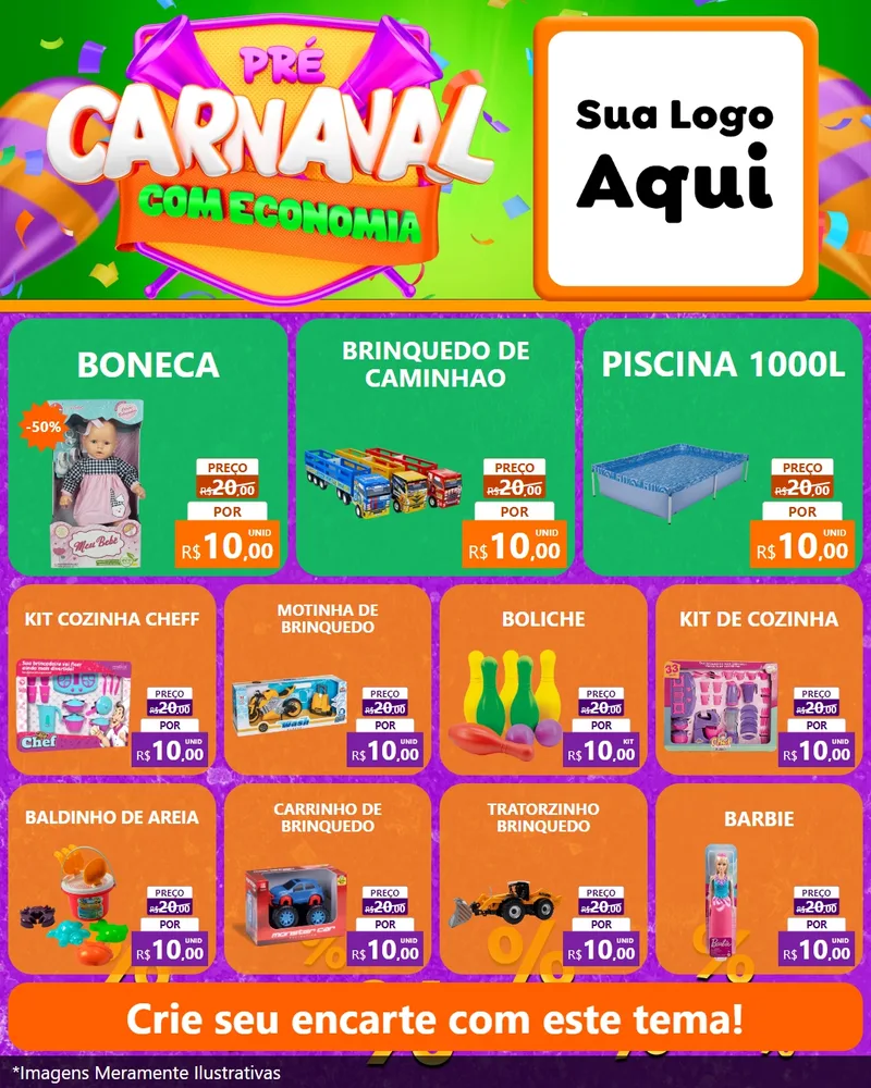 Modelo de Rede Social para Feed Instagram com o tema Pré-Carnaval Com Economia para Brinquedos