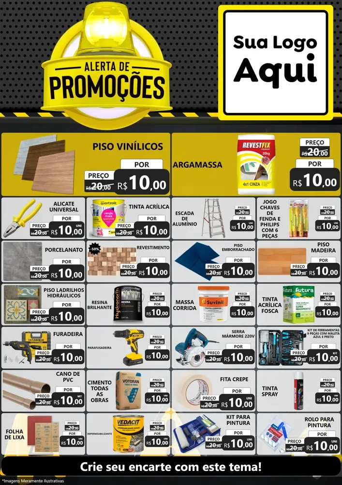 Modelo de Encarte para Encarte A4 Vertical com o tema Alerta de Promoções para Material para Construção
