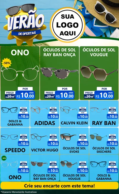 Modelo de Encarte para Encarte Grande com o tema Verão de Ofertas para Óticas