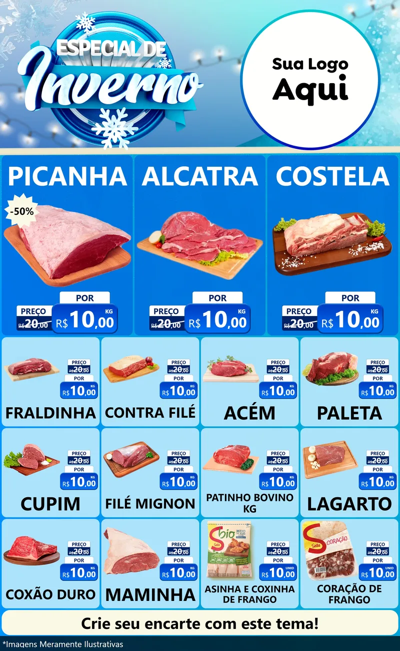 Modelo de Encarte para Encarte Grande com o tema Especial de Inverno para Açougue