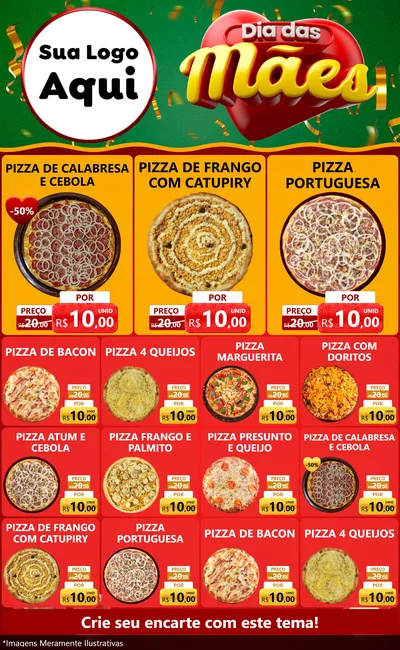 Modelo de Encarte para Encarte Grande com o tema Dia das Mães para Pizzaria