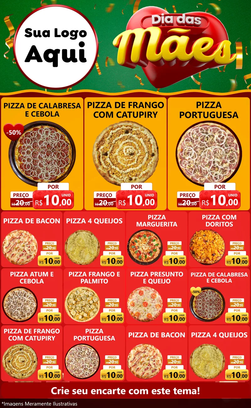 Modelo de Encarte para Encarte Grande com o tema Dia das Mães para Pizzaria
