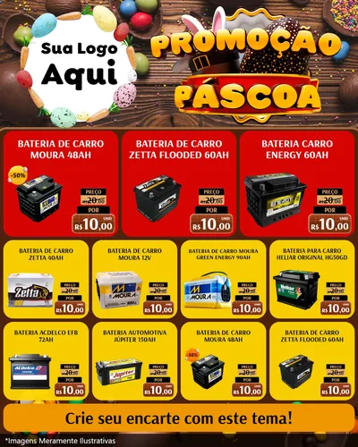 Modelo de Rede Social para Feed Instagram com o tema Promoção Páscoa para Baterias Elétricas