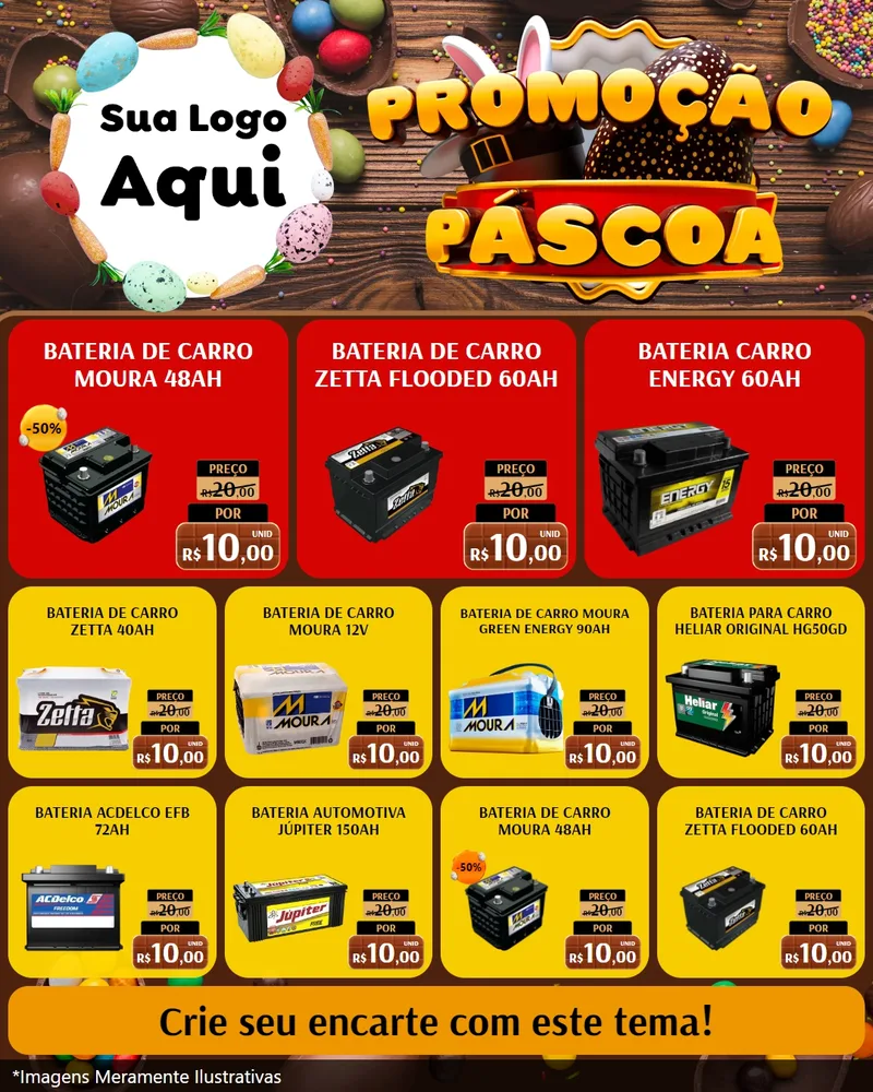 Modelo de Rede Social para Feed Instagram com o tema Promoção Páscoa para Baterias Elétricas