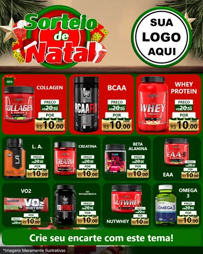 Modelo de Rede Social para Feed Instagram com o tema Sorteio de Natal para Suplementos alimentares