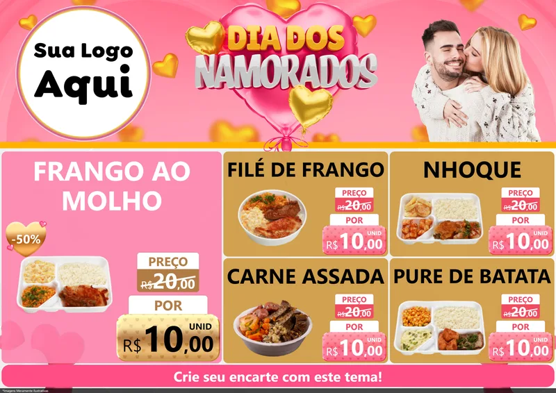 Modelo de Encarte para Encarte A4 Horizontal com o tema Dia dos Namorados para Restaurante