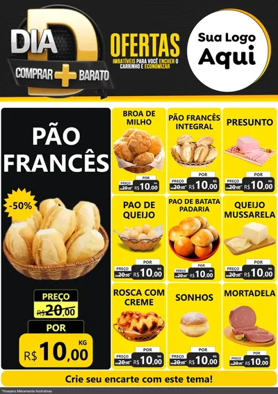 Modelo de Encarte para Encarte A4 Vertical com o tema Dia D Mais Economia para Padaria