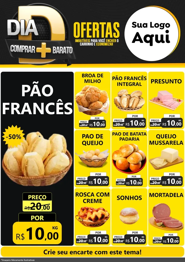 Modelo de Encarte para Encarte A4 Vertical com o tema Dia D Mais Economia para Padaria