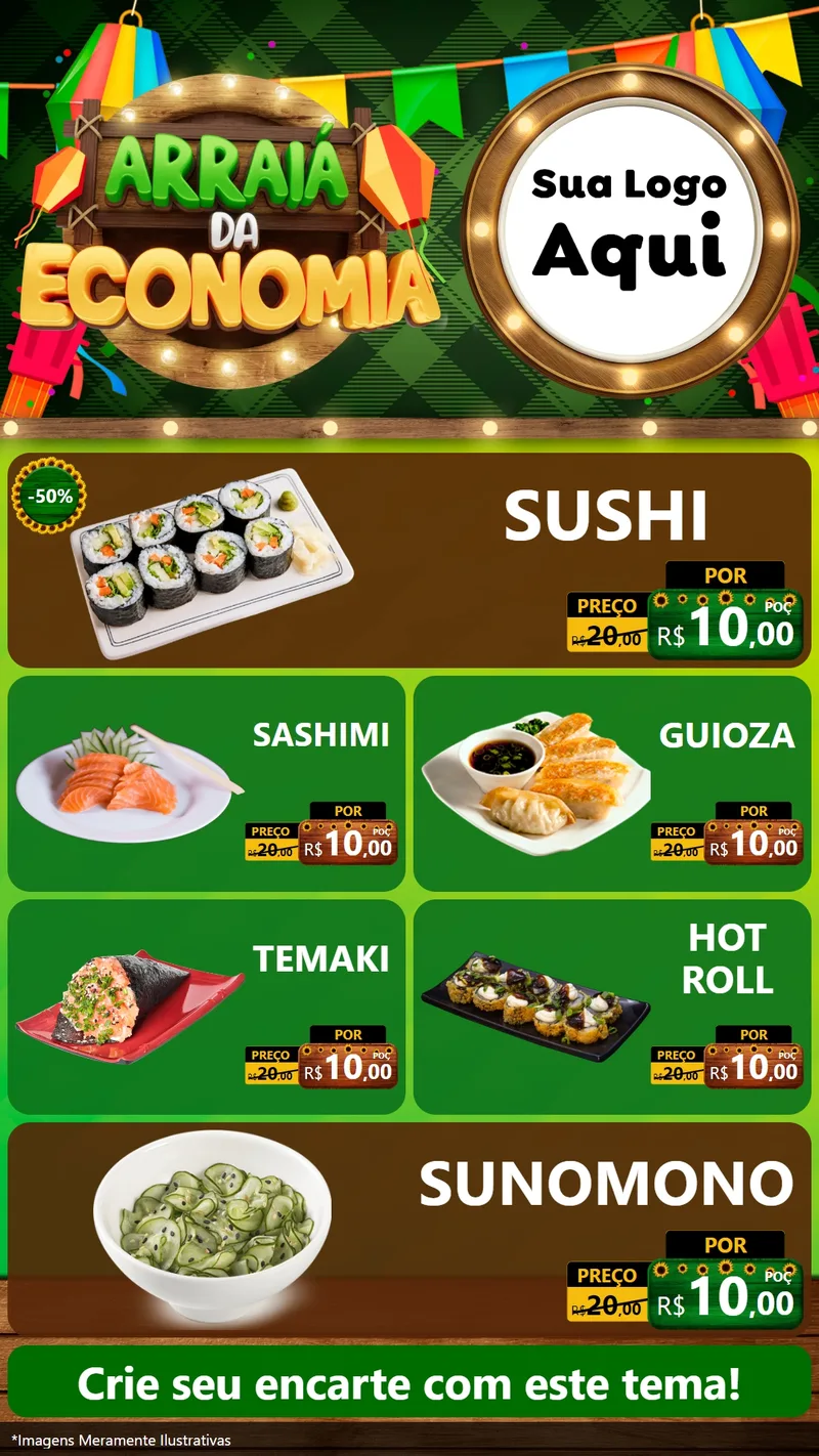 Modelo de TV para TV Vertical com o tema Arraiá de Economia para Comida japonesa