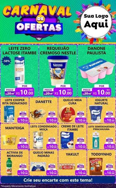 Modelo de Encarte para Encarte Grande com o tema Carnaval de Ofertas para Frios e Laticínios