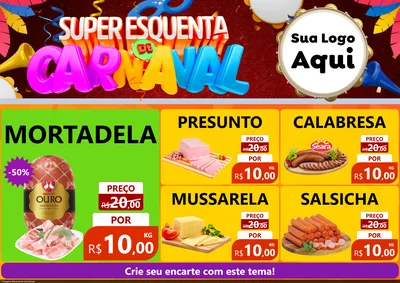 Modelo de Encarte para Encarte A4 Horizontal com o tema Super Esquenta de Carnaval para Frios e Laticínios