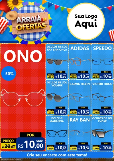 Modelo de Encarte para Encarte A4 Vertical com o tema Arraiá de Ofertas para Óticas
