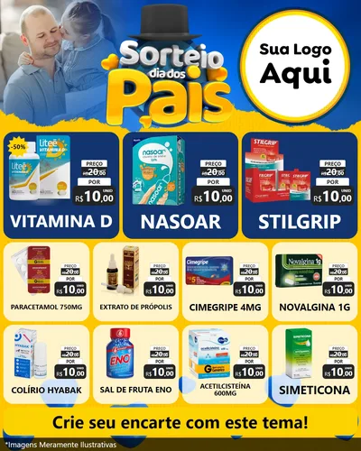 Modelo de Rede Social para Feed Instagram com o tema Sorteio Dia Dos Pais para Farmácia