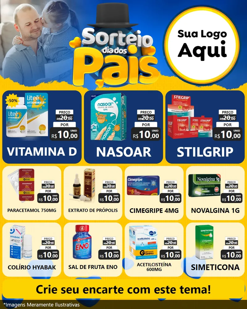 Modelo de Rede Social para Feed Instagram com o tema Sorteio Dia Dos Pais para Farmácia
