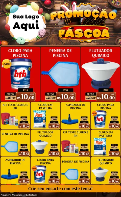 Modelo de Encarte para Encarte Grande com o tema Promoção Páscoa para Produtos para Piscina