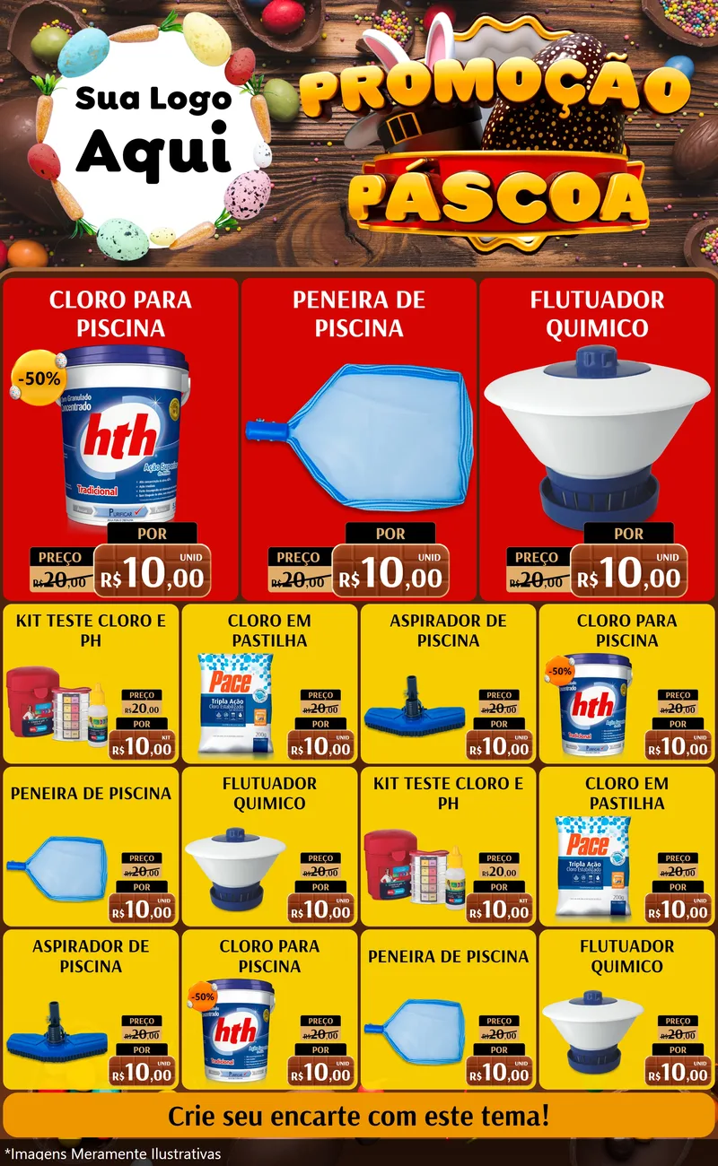 Modelo de Encarte para Encarte Grande com o tema Promoção Páscoa para Produtos para Piscina