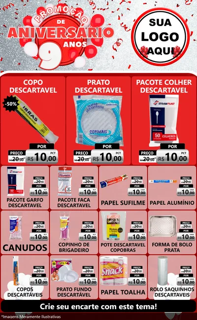 Modelo de Encarte para Encarte Grande com o tema Promoção de Aniversário - 9 Anos para Embalagens