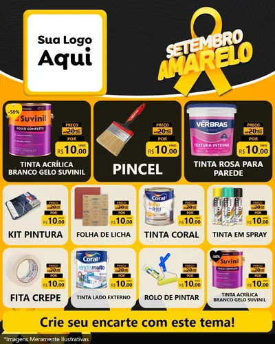 Modelo de Rede Social para Feed Instagram com o tema Setembro Amarelo para Tintas e Ferramentas