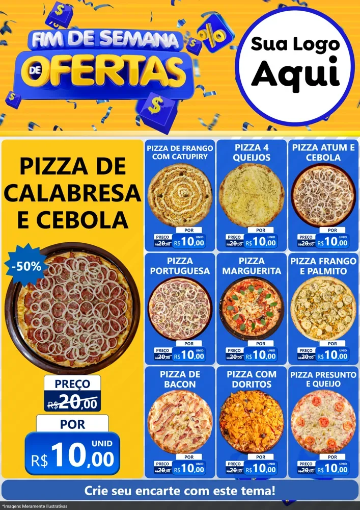Modelo de Encarte para Encarte A4 Vertical com o tema Fim de Semana de Ofertas para Pizzaria