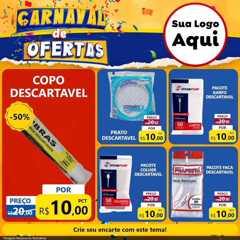 Modelo de Rede Social para Feed Facebook com o tema Carnaval de Ofertas para Embalagens