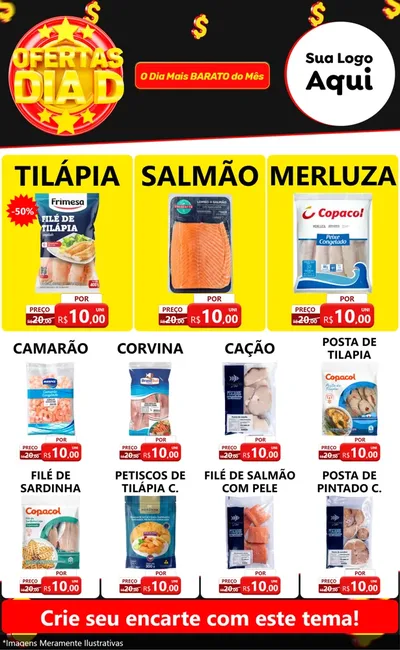 Modelo de Encarte para Encarte Grande com o tema Dia D para Peixaria