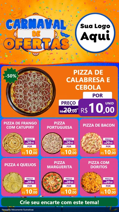 Modelo de Rede Social para Stories com o tema Carnaval de Ofertas para Pizzaria