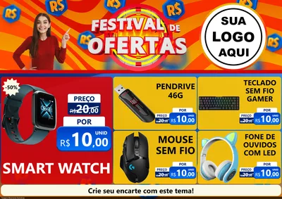 Modelo de Encarte para Encarte A4 Horizontal com o tema Festival de Ofertas para Informática