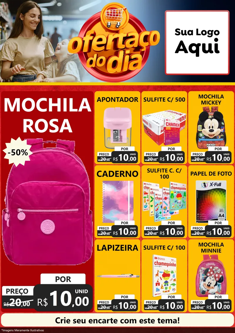 Modelo de Encarte para Encarte A4 Vertical com o tema Ofertaço Do Dia para Papelaria