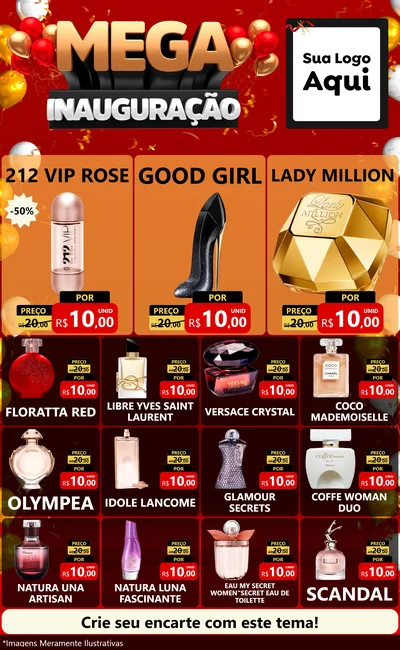 Modelo de Encarte para Encarte Grande com o tema Mega Inauguração para Perfumes