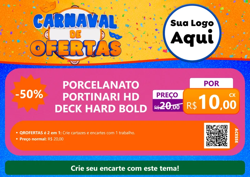 Modelo de Cartaz para Cartaz A4 Horizontal com o tema Carnaval de Ofertas para Pisos e revestimentos