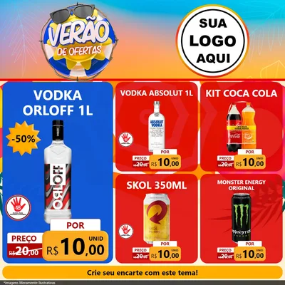 Modelo de Rede Social para Feed Facebook com o tema Verão de Ofertas para Distribuidora de bebidas