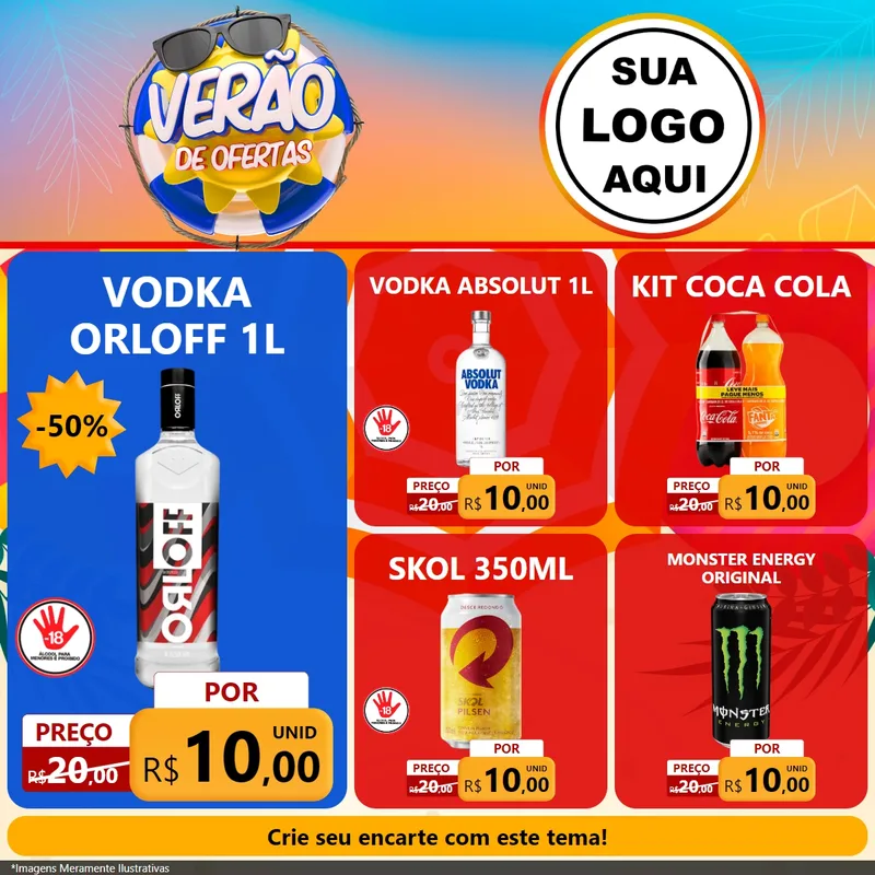 Modelo de Rede Social para Feed Facebook com o tema Verão de Ofertas para Distribuidora de bebidas