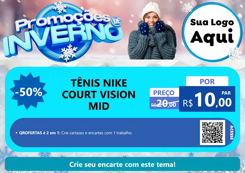 Modelo de Cartaz para Cartaz A4 Horizontal com o tema Promoções de Inverno para Calçados