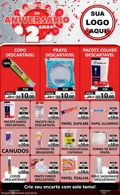 Modelo de Encarte para Encarte Grande com o tema Promoção de Aniversário - 2 Anos para Embalagens