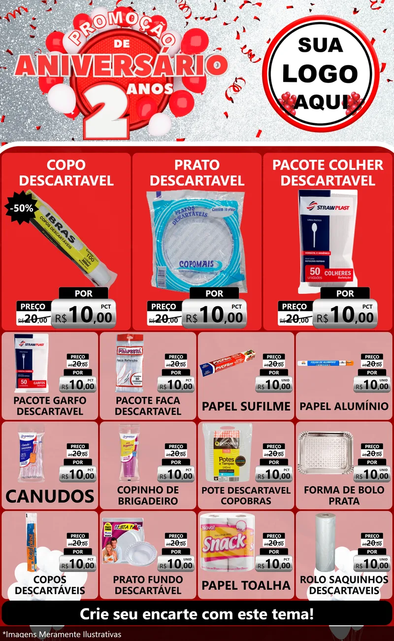Modelo de Encarte para Encarte Grande com o tema Promoção de Aniversário - 2 Anos para Embalagens