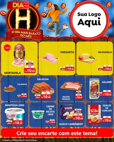 Modelo de Rede Social para Feed Instagram com o tema Dia H - O Dia Mais Barato Do Mês para Frios e Laticínios