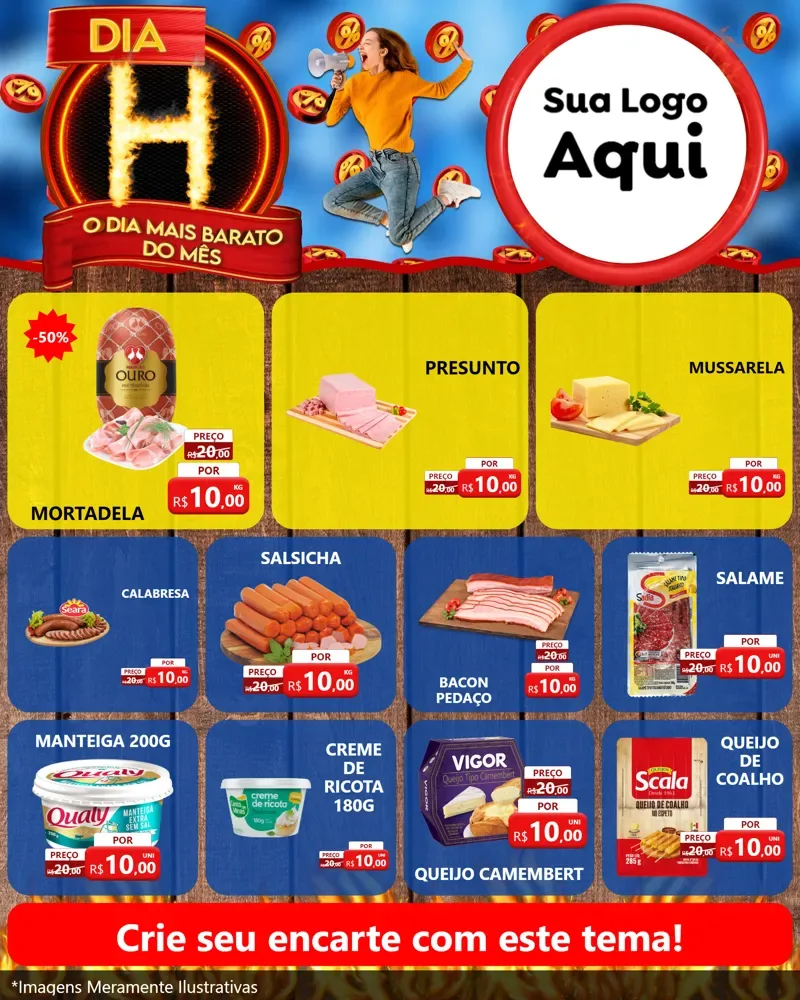 Modelo de Rede Social para Feed Instagram com o tema Dia H - O Dia Mais Barato Do Mês para Frios e Laticínios