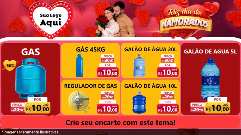 Modelo de TV para TV Horizontal com o tema Feliz Dia Dos Namorados para Água e gás