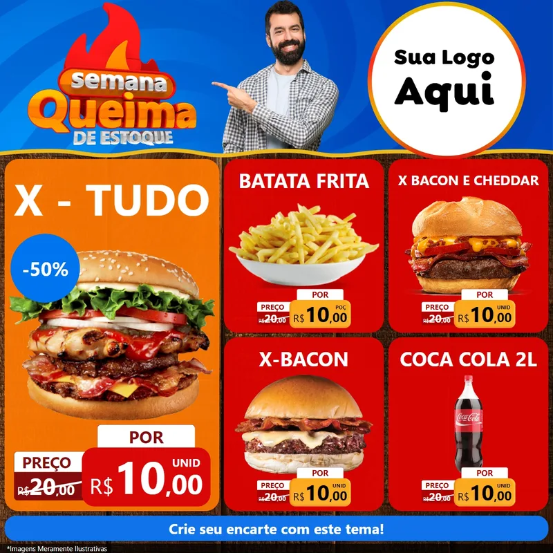 Modelo de Rede Social para Feed Facebook com o tema Semana Queima de Estoque para Hamburgueria