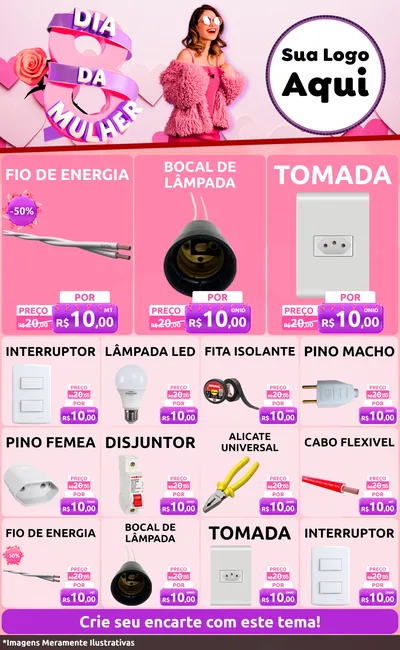 Modelo de Encarte para Encarte Grande com o tema Dia da Mulher para Materiais Elétricos