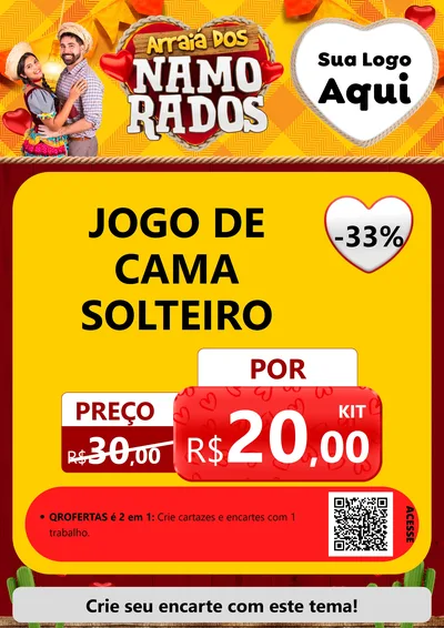 Modelo de Cartaz para Cartaz A4 Vertical com o tema Arraiá dos Namorados para Cama, Mesa e Banho